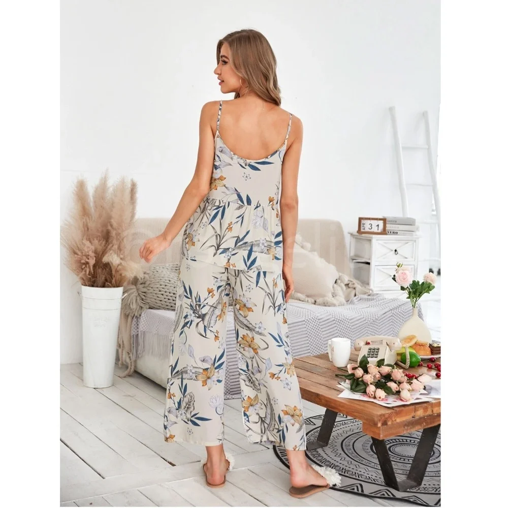 3 Piece Beige Floral Print Pajama Set - Picture 5 of 7